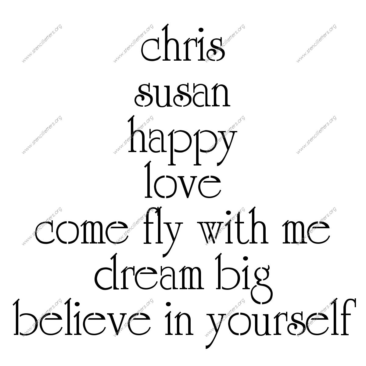 Grandiose Elegant lowercase stencil Names, Words, Phrases samples