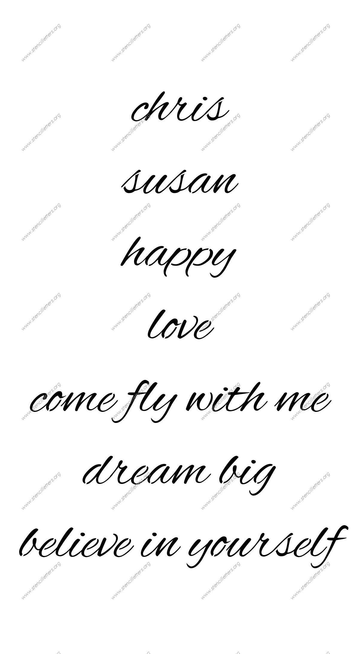 Flowing Cursive lowercase stencil Names, Words, Phrases samples