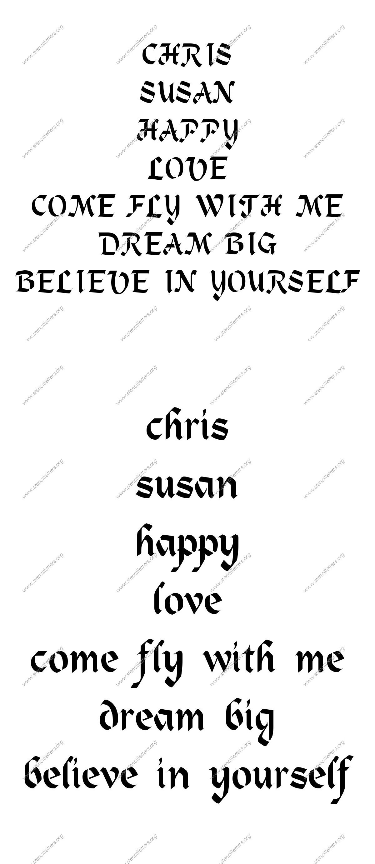 Gothic Calligraphy Names, Words, Phrases samples