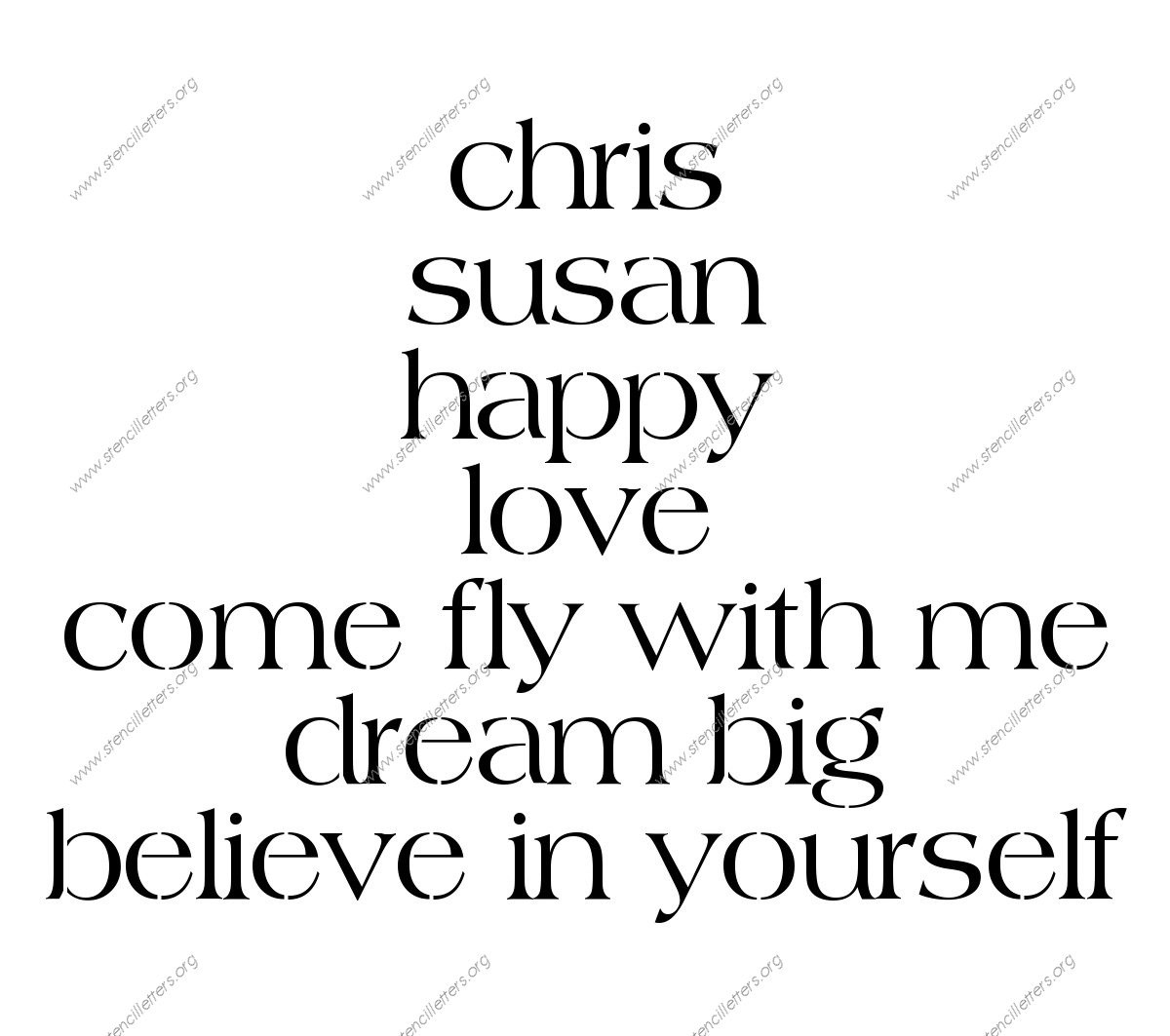 1960s Americana lowercase stencil Names, Words, Phrases samples