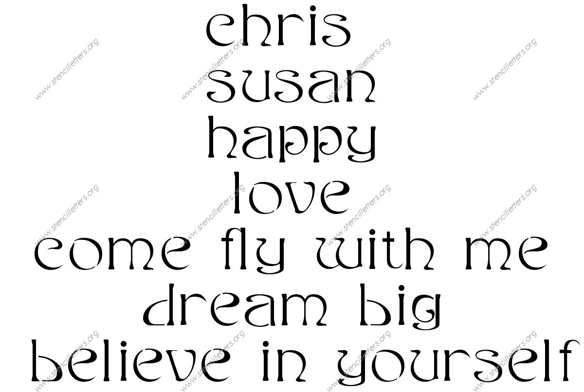 French Baroque Art Nouveau lowercase stencil Names, Words, Phrases samples