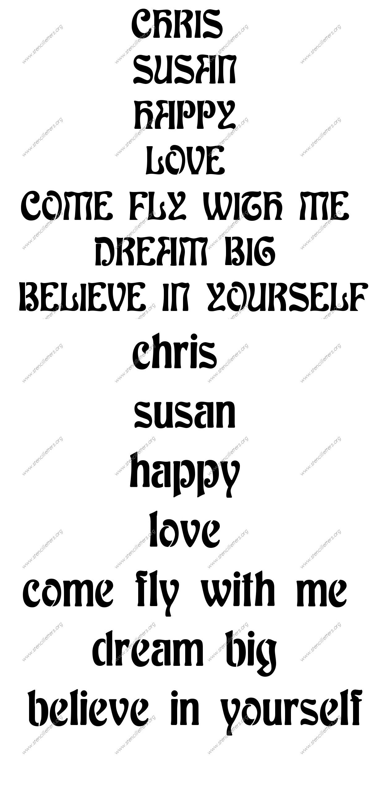 Decorative Art Nouveau Names, Words, Phrases samples