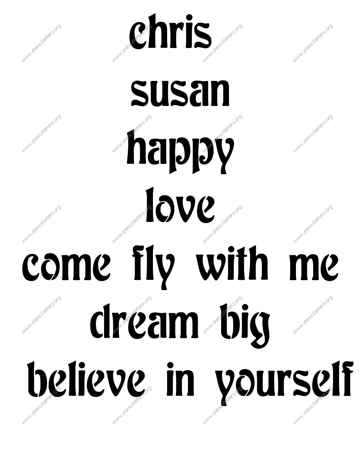 Decorative Art Nouveau lowercase stencil Names, Words, Phrases samples