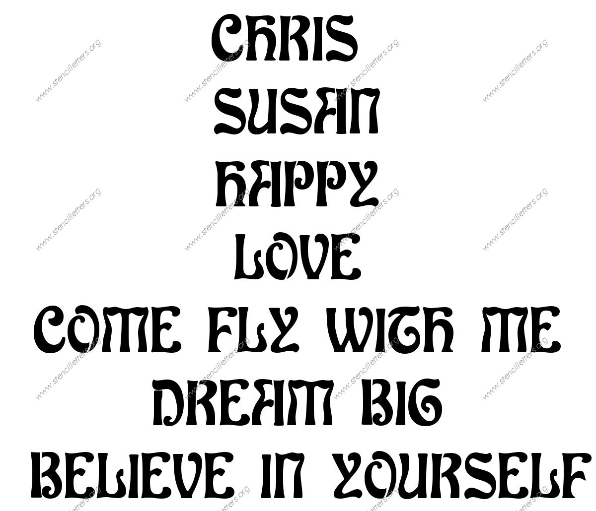 Decorative Art Nouveau Names, Words, Phrases samples