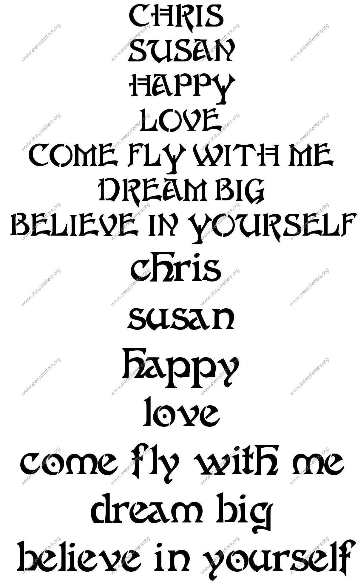 Intricate Art Nouveau Names, Words, Phrases samples