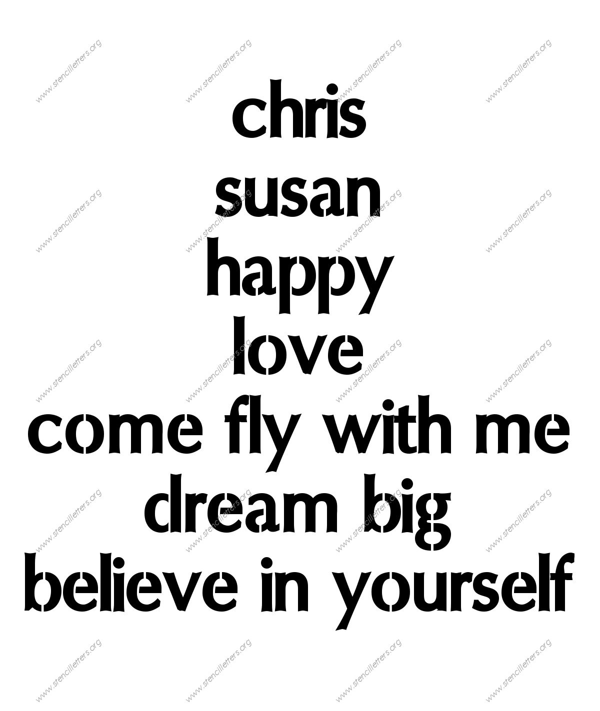 Headline Sans lowercase stencil Names, Words, Phrases samples