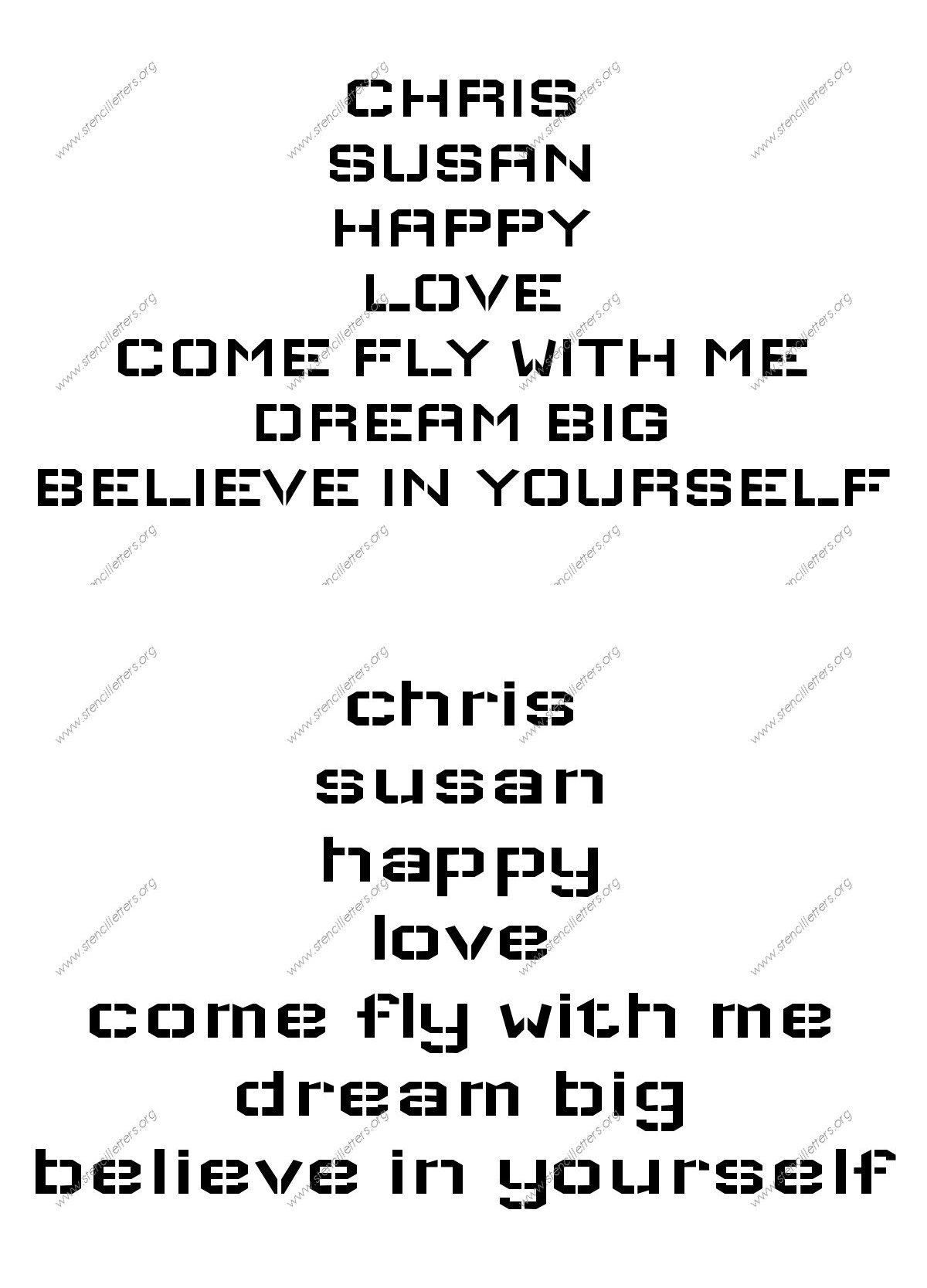 Square Block Elegant Names, Words, Phrases samples