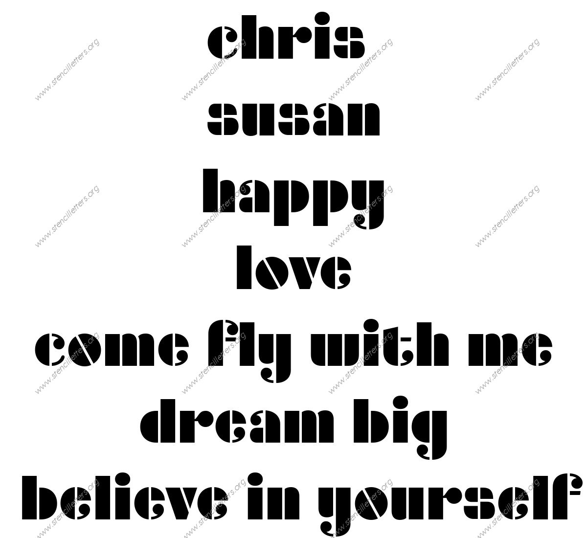 Circular Elegant lowercase stencil Names, Words, Phrases samples