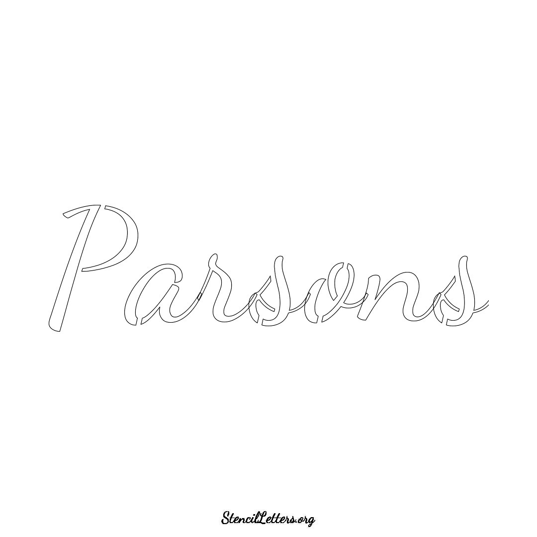 Parsons name stencil in Cursive Script Lettering