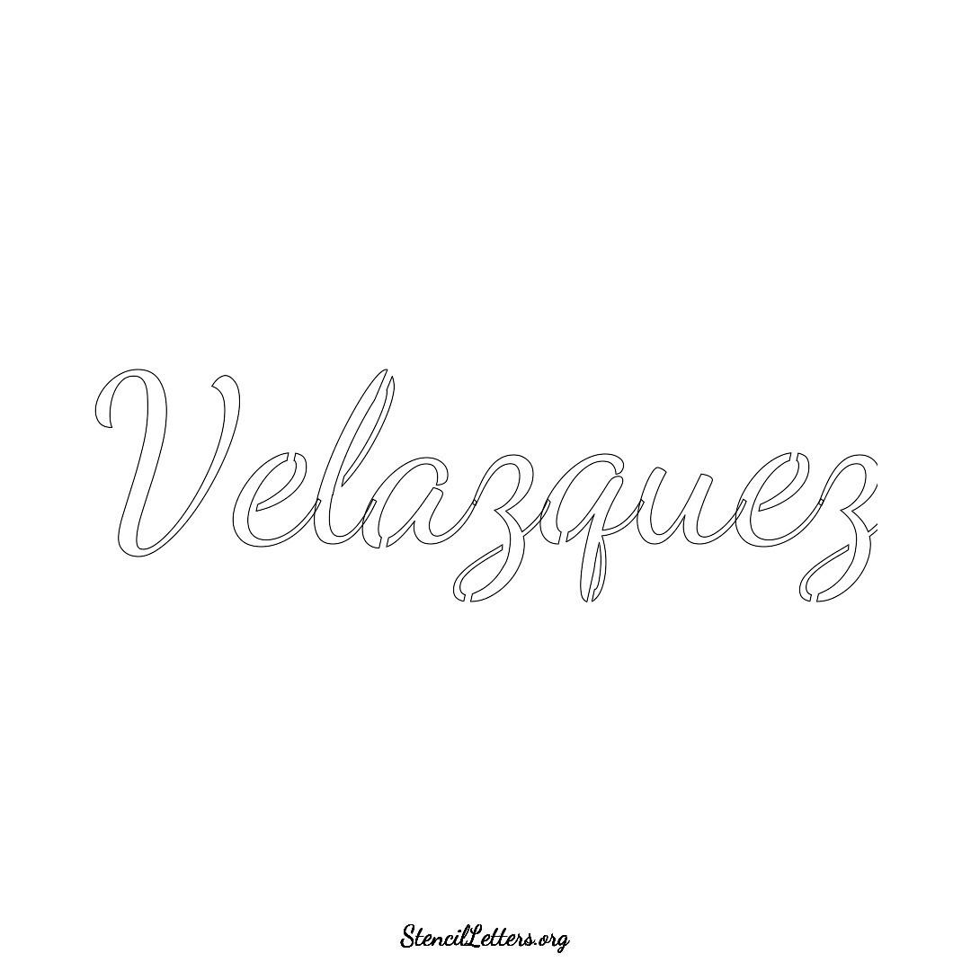 Velazquez name stencil in Cursive Script Lettering