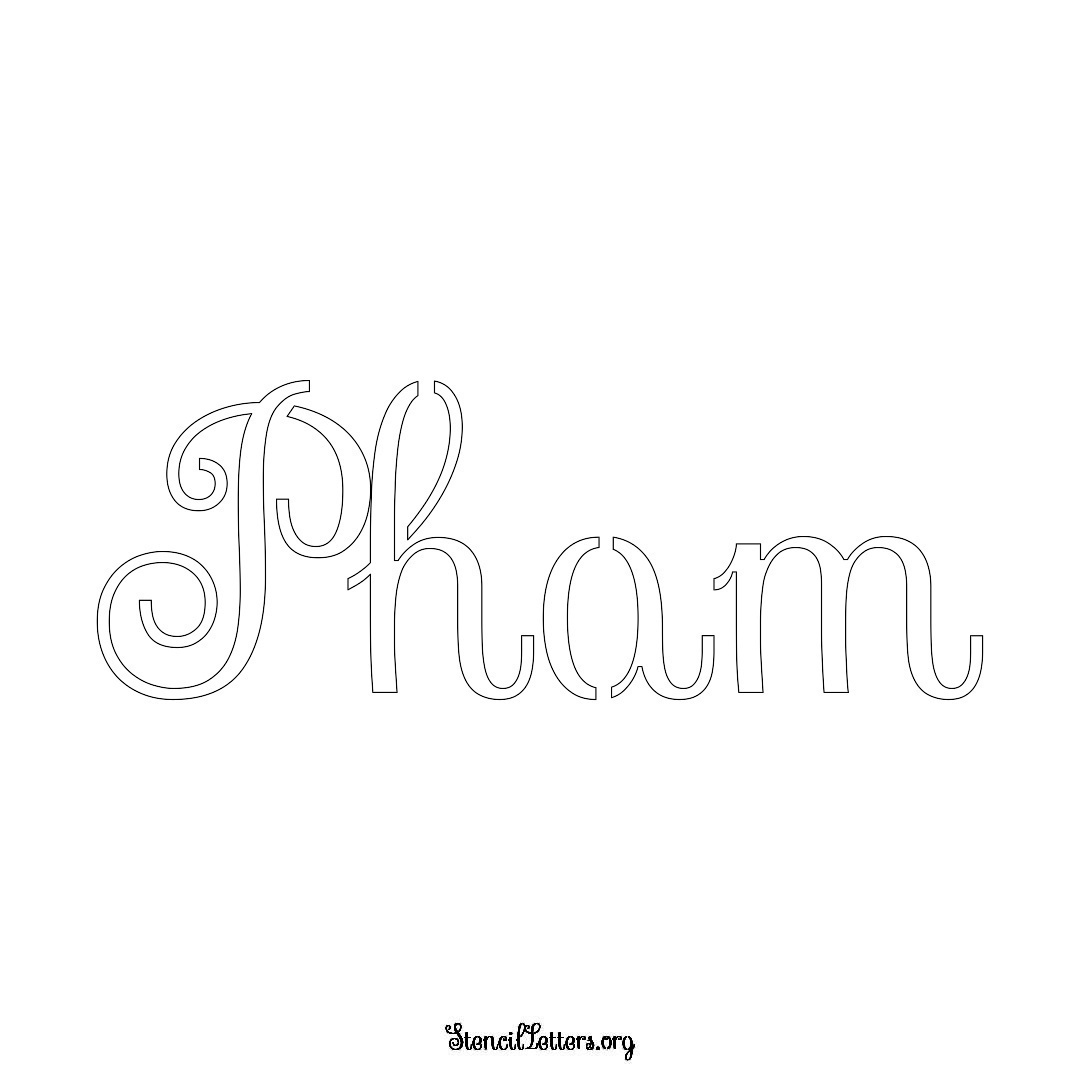 Pham name stencil in Ornamental Cursive Lettering