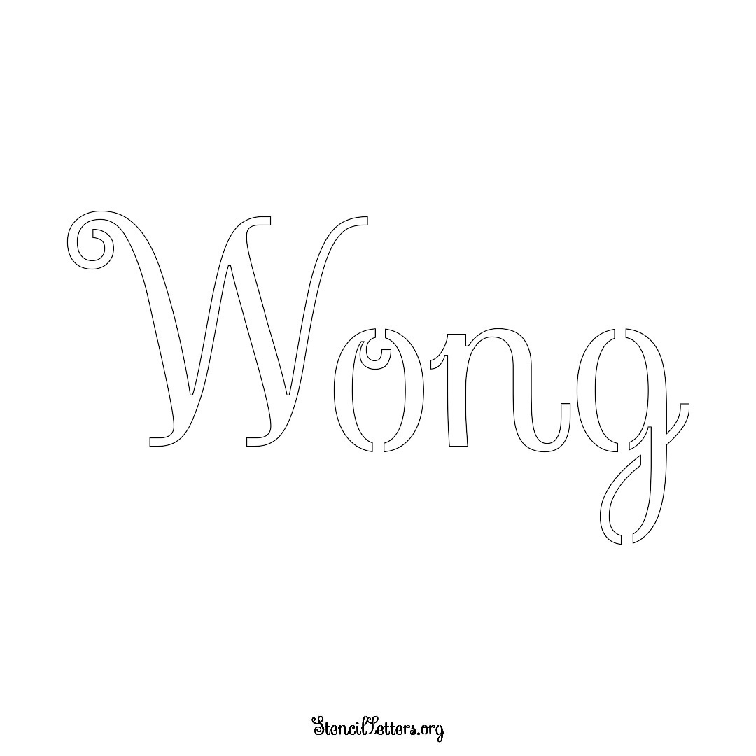 Wong name stencil in Ornamental Cursive Lettering