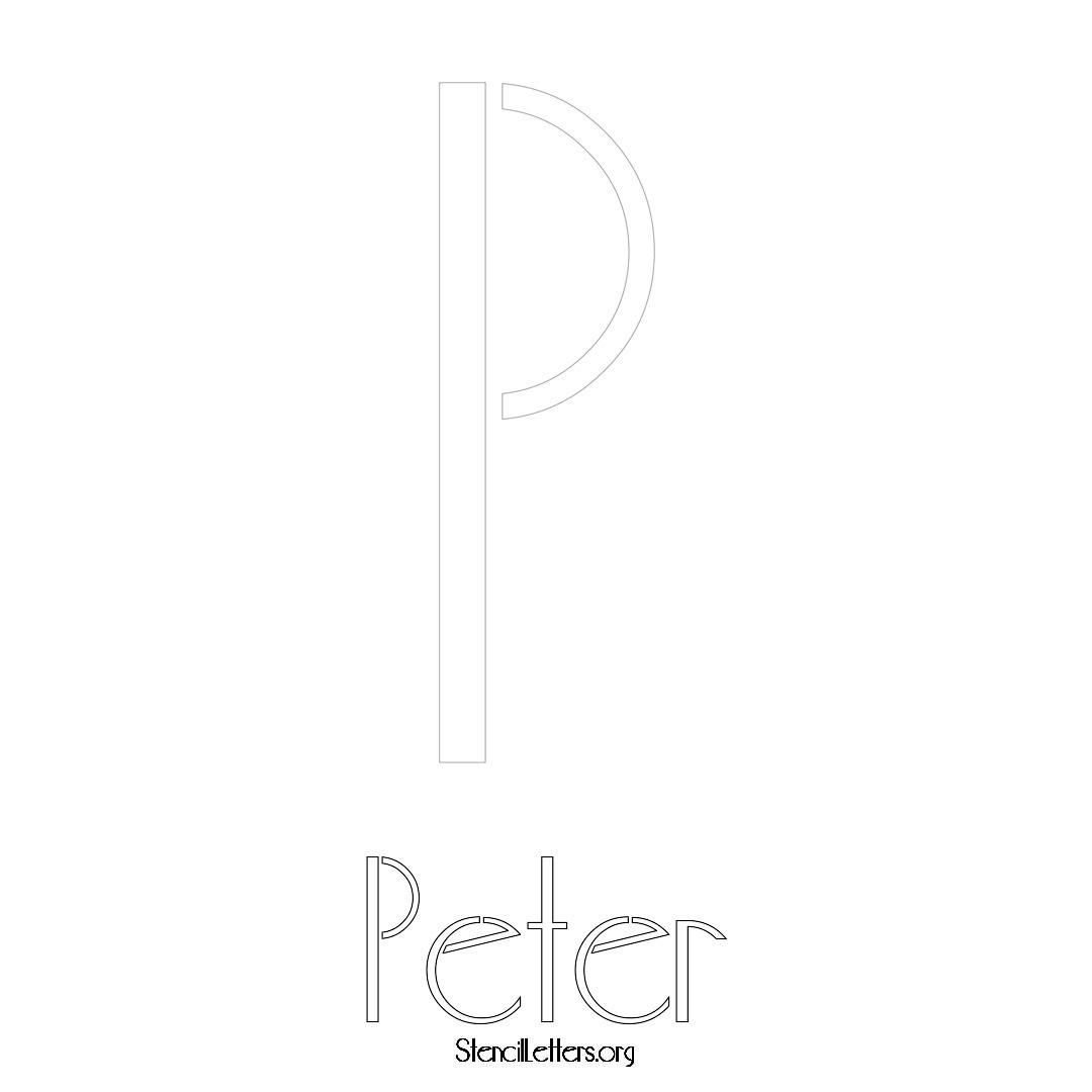 Peter printable name initial stencil in Art Deco Lettering