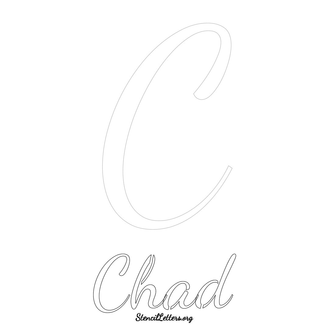 Chad printable name initial stencil in Cursive Script Lettering