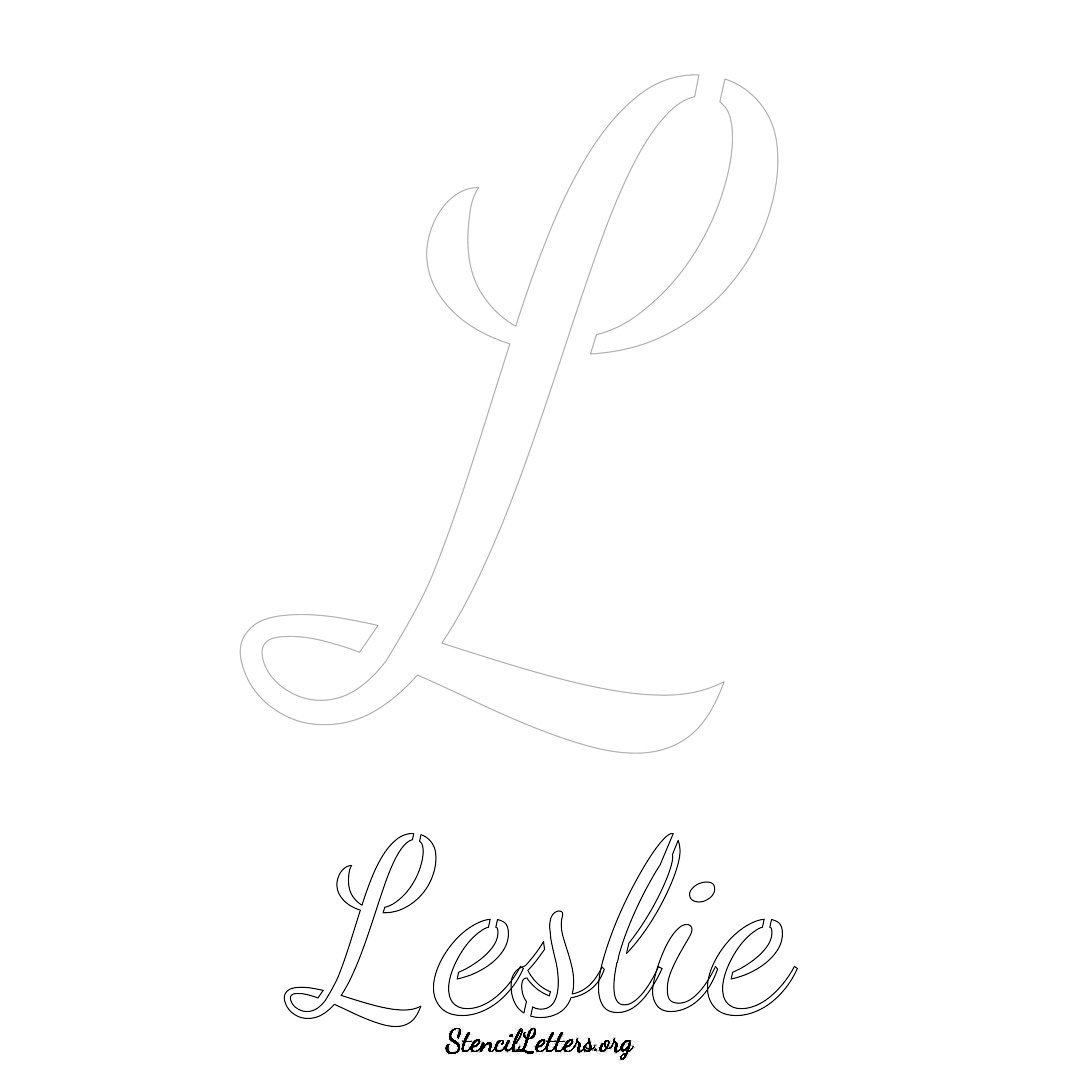 Leslie printable name initial stencil in Cursive Script Lettering