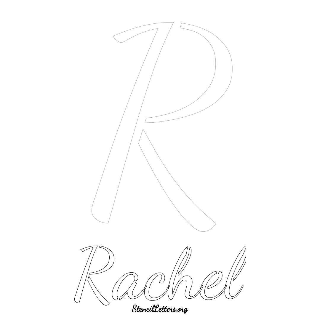 Rachel printable name initial stencil in Cursive Script Lettering
