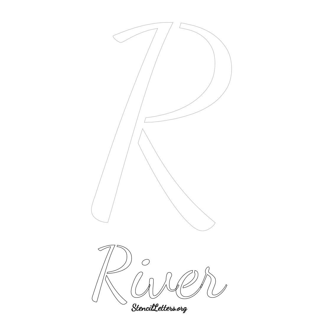 River printable name initial stencil in Cursive Script Lettering