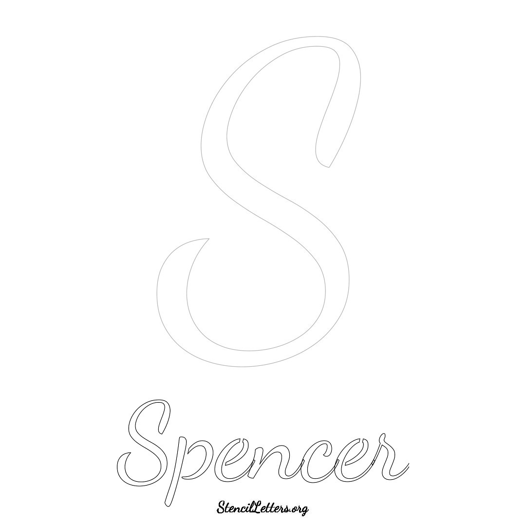 Spencer printable name initial stencil in Cursive Script Lettering