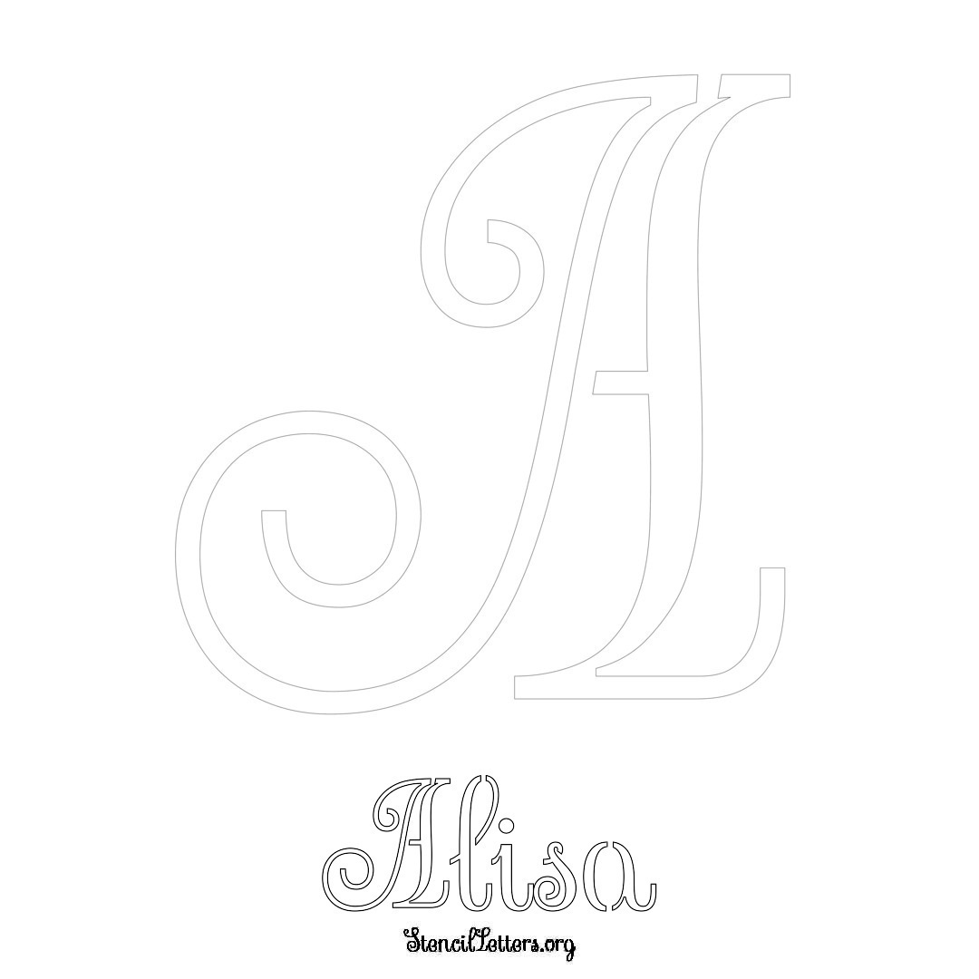 Alisa printable name initial stencil in Ornamental Cursive Lettering