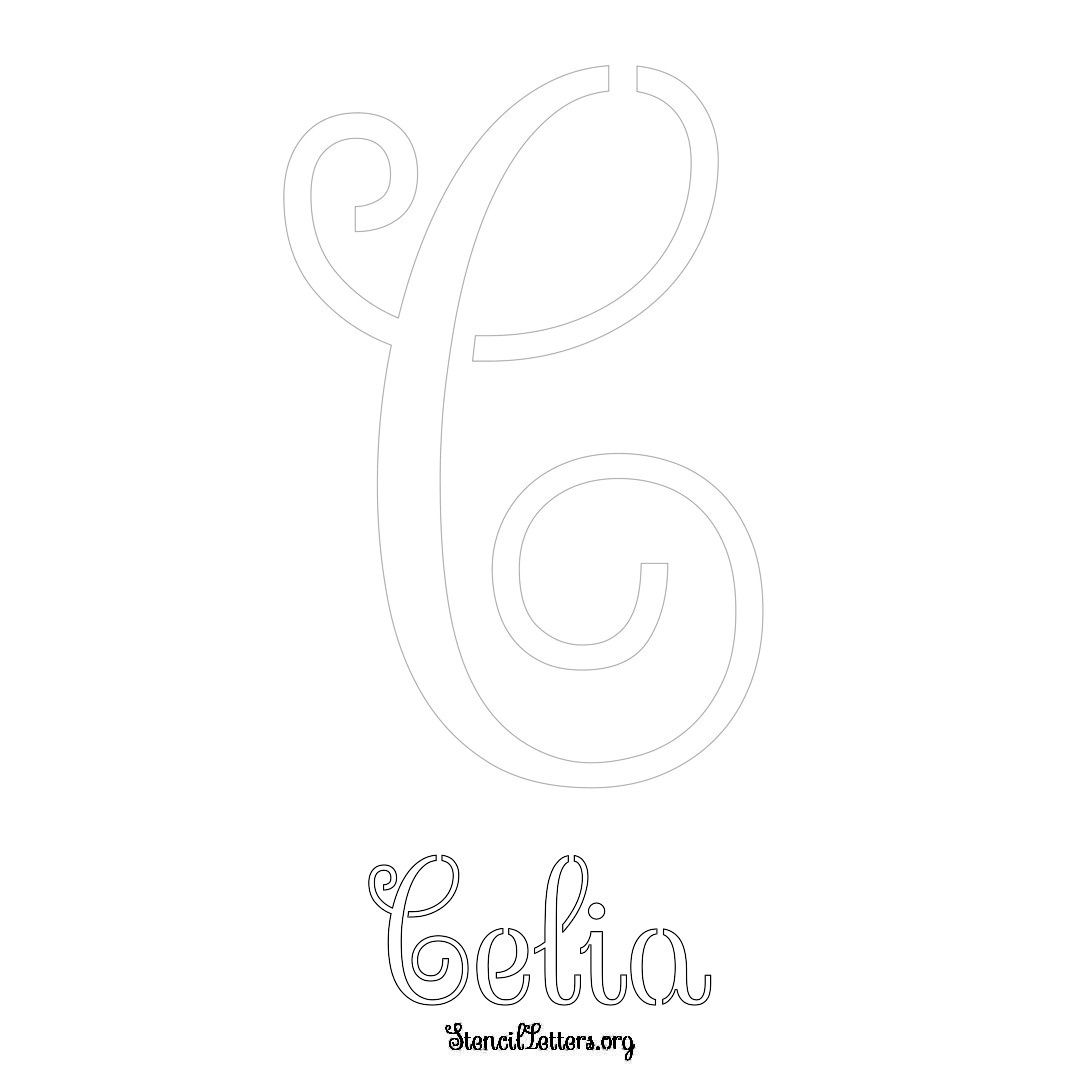 Celia printable name initial stencil in Ornamental Cursive Lettering