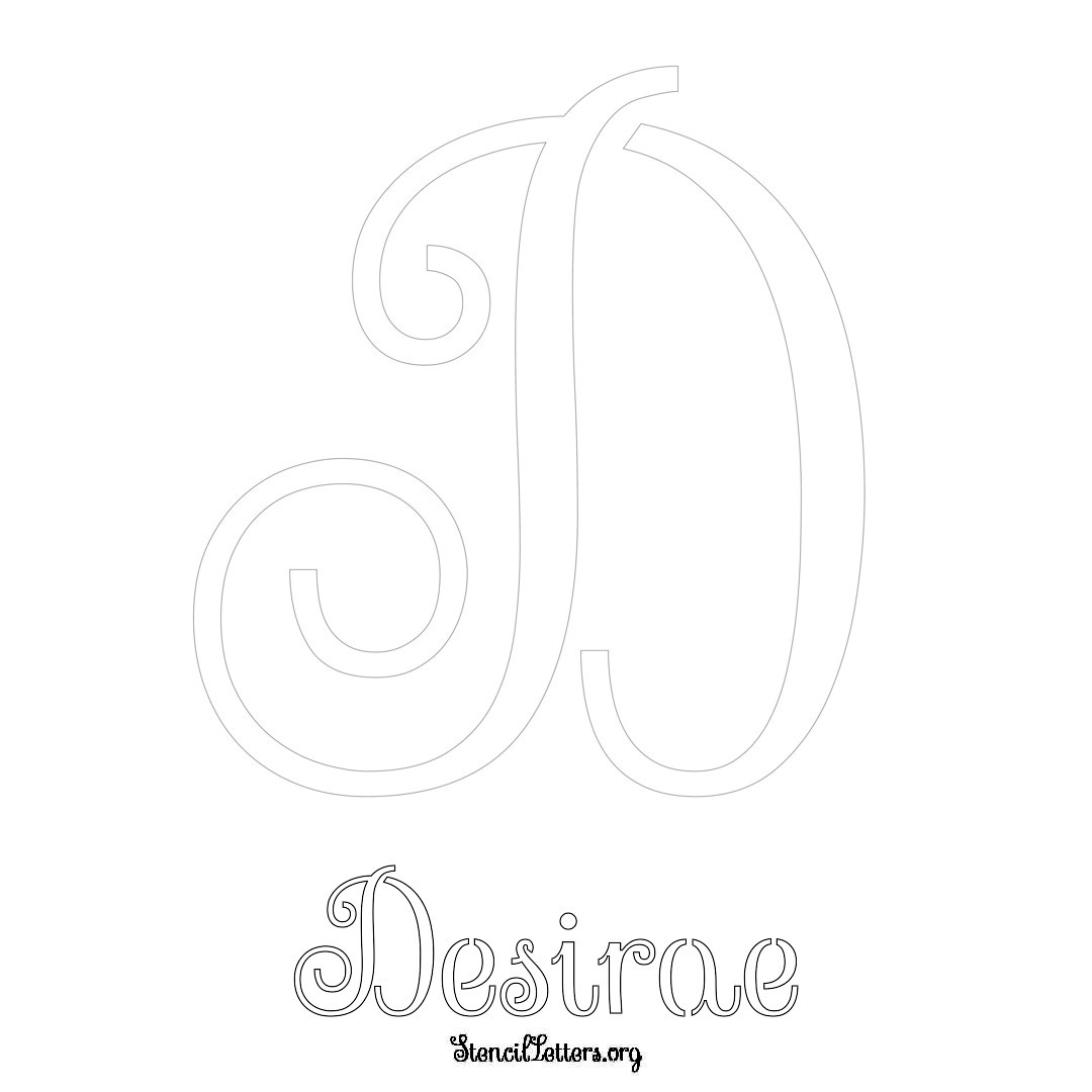 Desirae printable name initial stencil in Ornamental Cursive Lettering