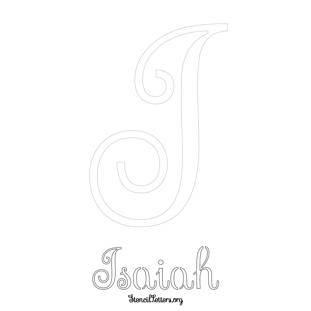 Isaiah printable name initial stencil in Ornamental Cursive Lettering