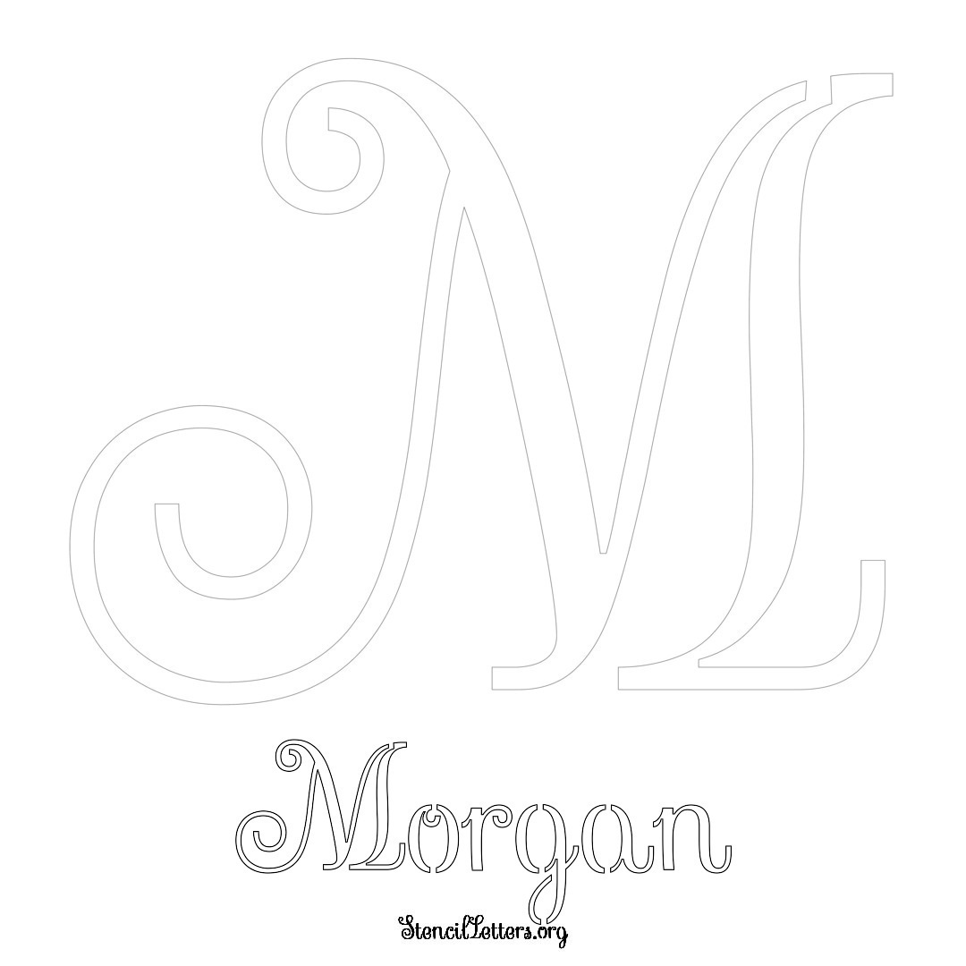 Morgan printable name initial stencil in Ornamental Cursive Lettering