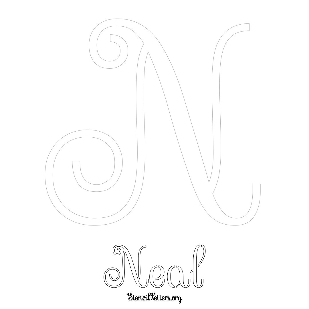 Neal printable name initial stencil in Ornamental Cursive Lettering