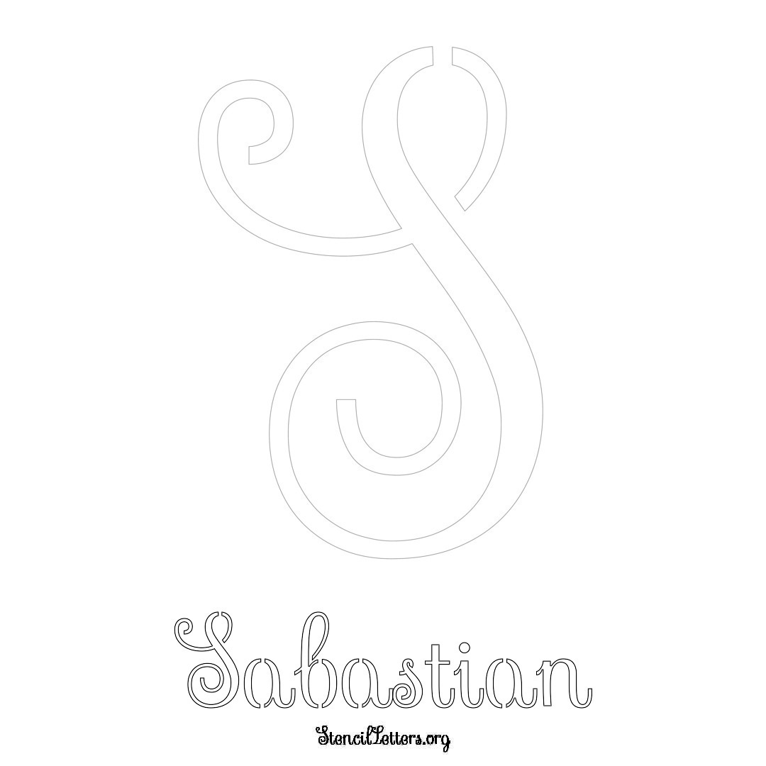 Sabastian printable name initial stencil in Ornamental Cursive Lettering