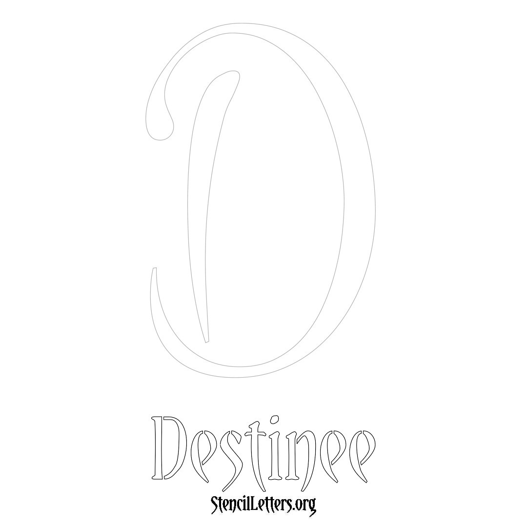 Destinee printable name initial stencil in Vintage Brush Lettering