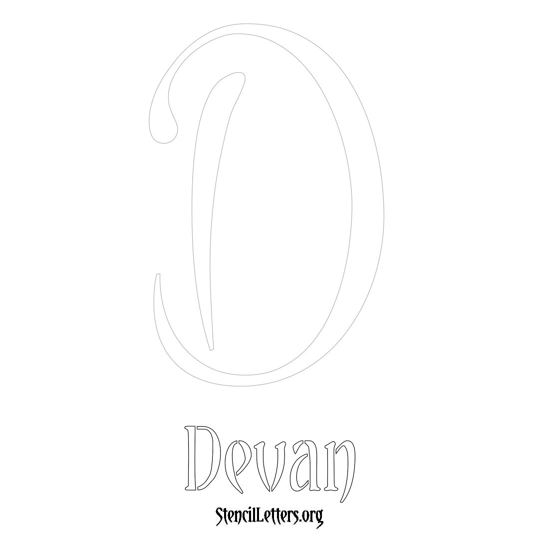 Devan printable name initial stencil in Vintage Brush Lettering