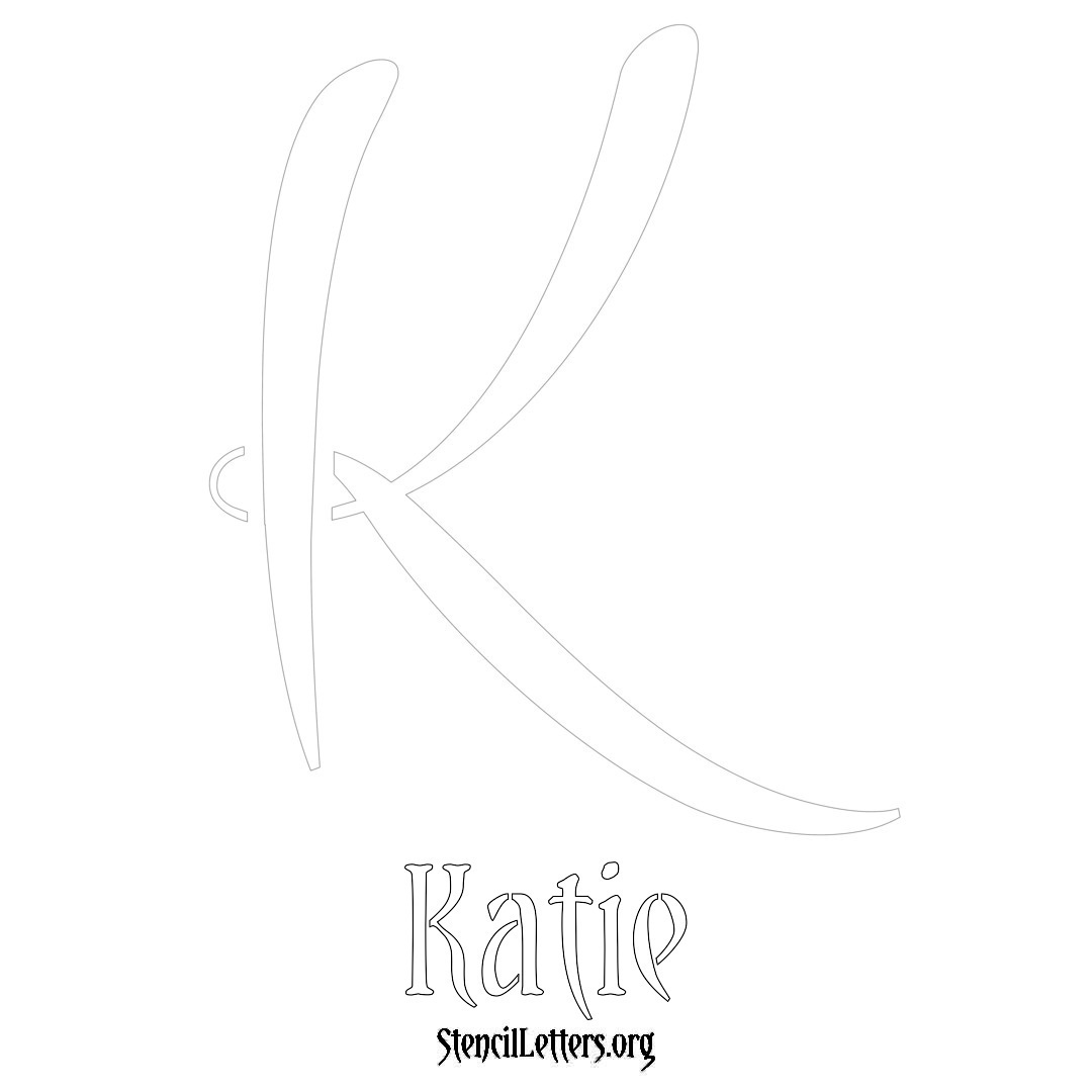Katie printable name initial stencil in Vintage Brush Lettering