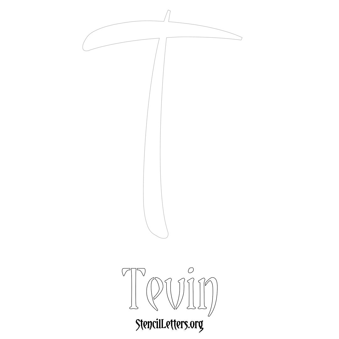 Tevin printable name initial stencil in Vintage Brush Lettering